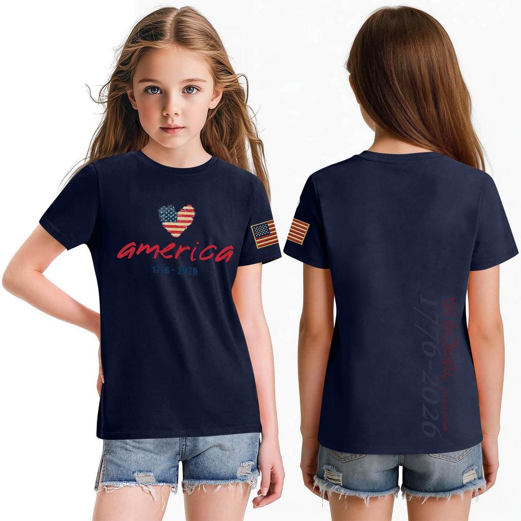 Fashionable Round Neck Short Sleeve Work Clothes Printed Tops For KID Summer Tops