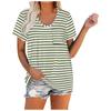 Womens Summer Fasion Short Sleeve V-Neck Color Striped Print Casual Tops