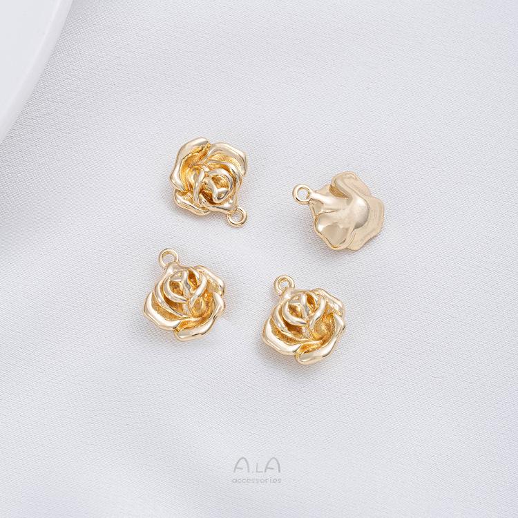 14K Gold-Filled Four-Leaf Clover Rose Pendant Charm for DIY Jewelry