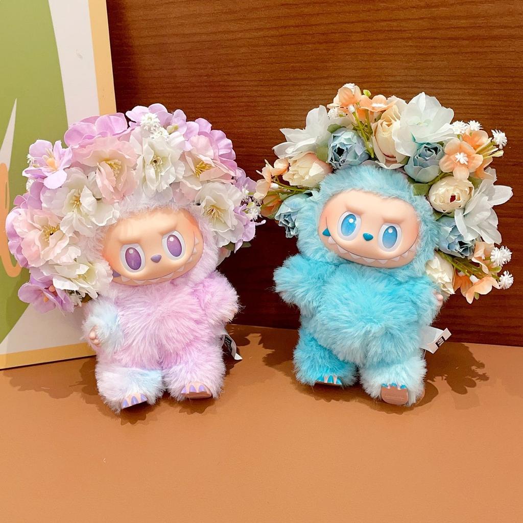 Puppenstirnband, Blumenspange für 17cm Labubu Puppe, MINI Blumenkopfschmuck für LABUBU, Puppenhaus Zubehör Deko (Keine Puppe)