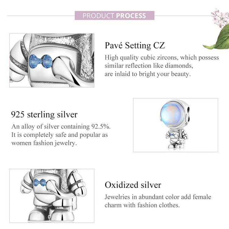 Bamoer Cute Astronaut Charms 925 Sterling Silver Original Design Pendant Fit for Basic Bracelet Women Sterling Silver Jewelry