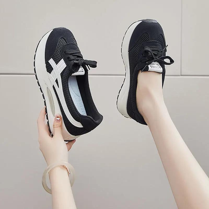 Fashion 2024 Autumn New Mesh Casual Women's Flat Shoes Fashion Round Head Wedge Light and Smooth Women's Vulcanized Shoes