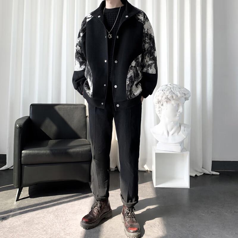 ROMON Men's Trendy Leopard Print Patchwork Short Jacket