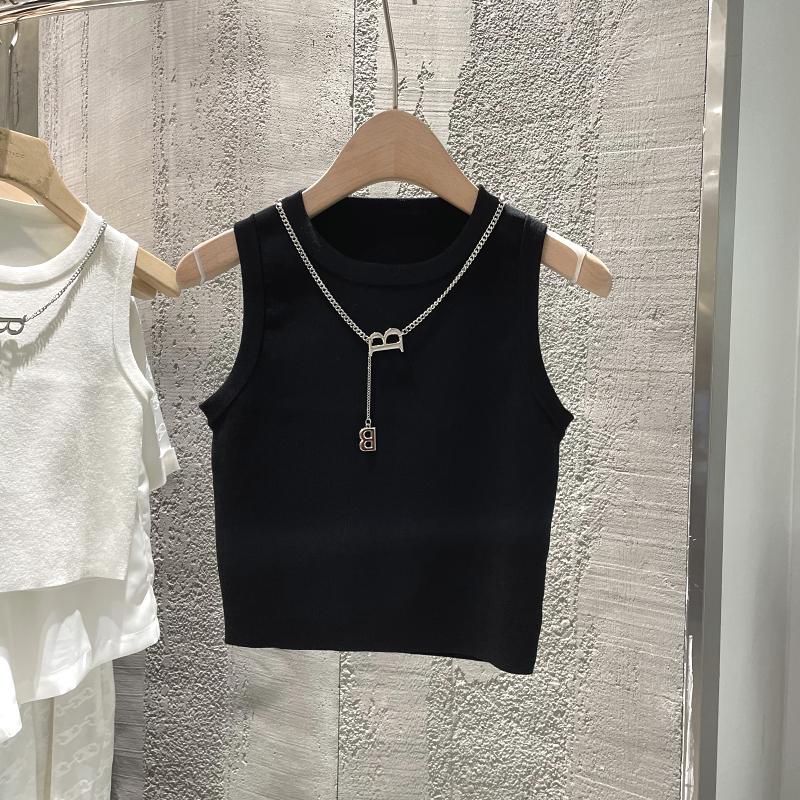 New Waistcoat Women Wear Striped Wide Edge Temperament Summer Top Short Knit Sleeveless Bottom Shirt