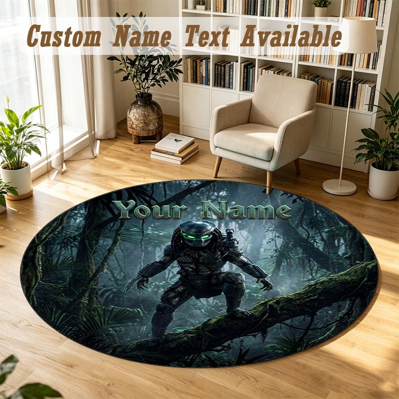 Predator Personalized Round Rug Support Custom Name, Soft Home Decor Mat