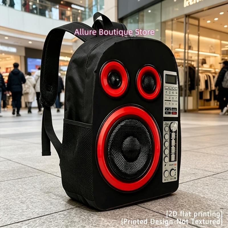 Haut-parleur Rouge Noir, Sac à Dos Décontracté, Sac à Dos pour Ordinateur Portable de Voyage, Impression Plate 2D, Sac à Dos de Grande Capacité - Convient pour le Voyage