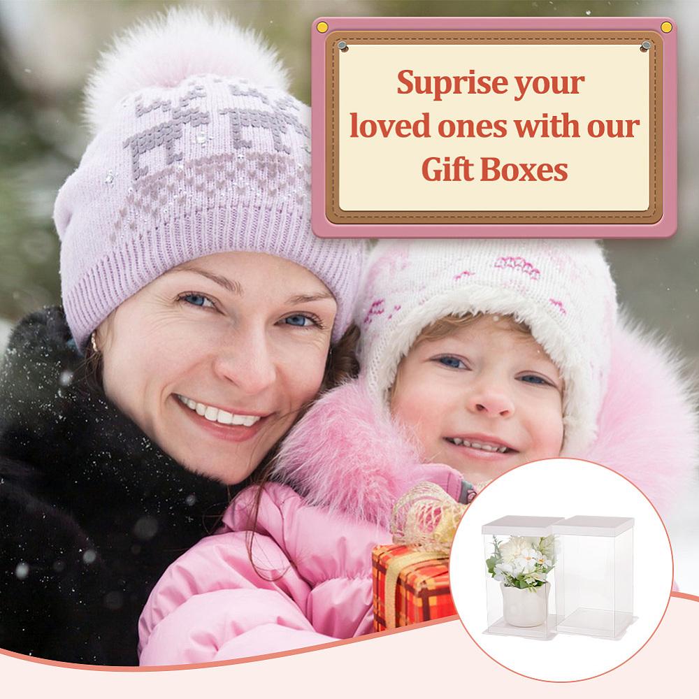 6sets Folding Clear Plastic Gift Storage Boxes with Paper Top & Buttom Rectangle White 15.2x15.2x23.5cm