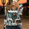 Women Plus Size Floral Print Lace Up V Neck Long Sleeve Daily Casual Top