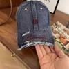 Retro Small C Old Ripped Cap Women's Spring and Autumn Versatile Personality Soft Top Broken Brim Washed Cowboy Baseball Hat