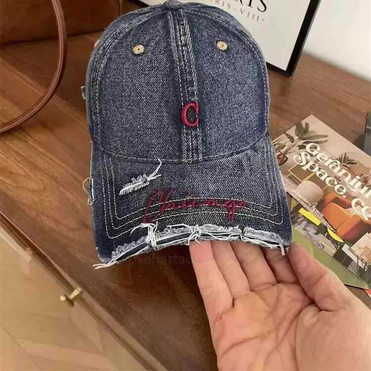Retro Small C Old Ripped Cap Women's Spring and Autumn Versatile Personality Soft Top Broken Brim Washed Cowboy Baseball Hat