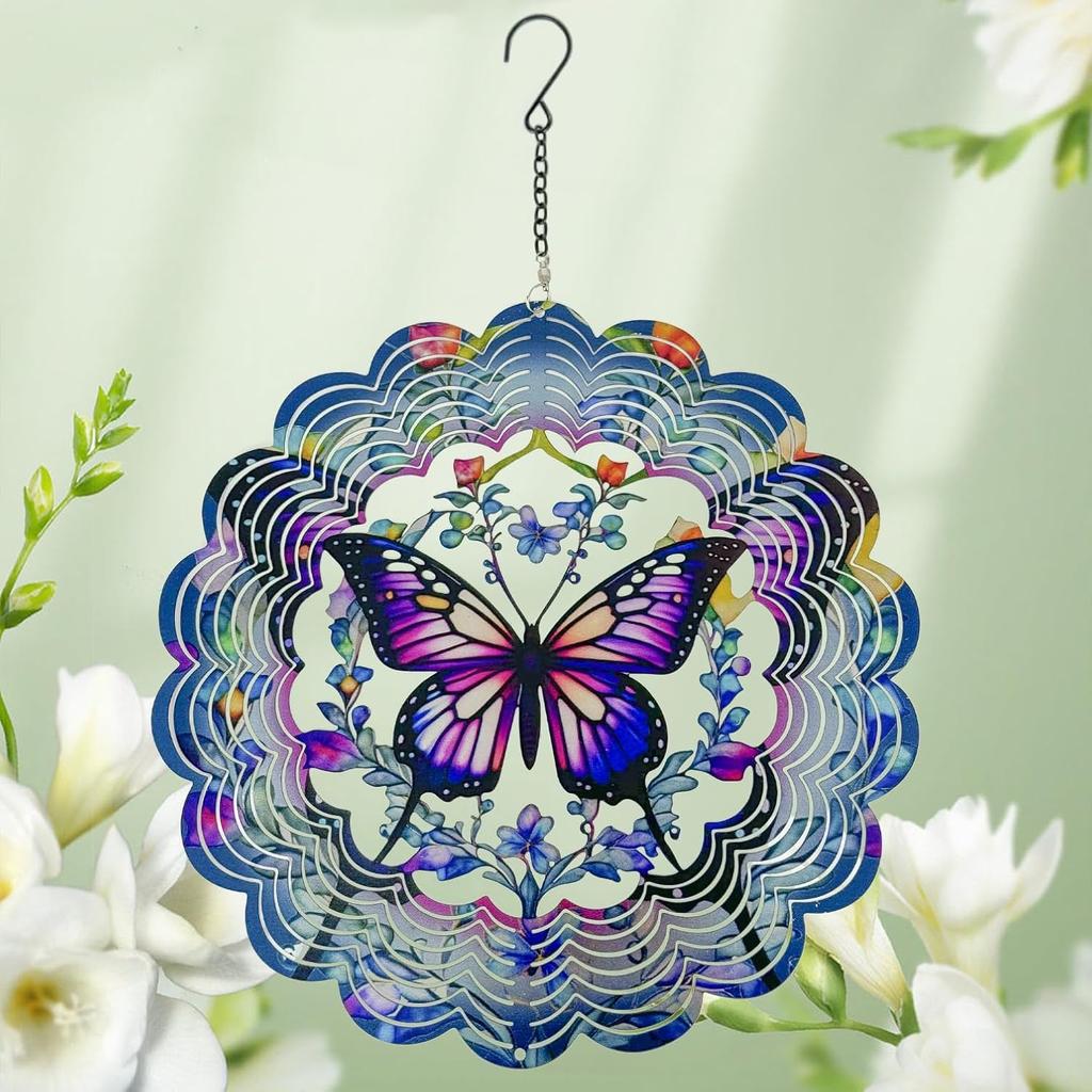 Wind Spinners Metal Butterfly - Butterfly Gifts for Women Mom Grandma Wife, Hanging Wind Spinner for Outdoor & Indoor Decorations, 12 Inch 3D Wind