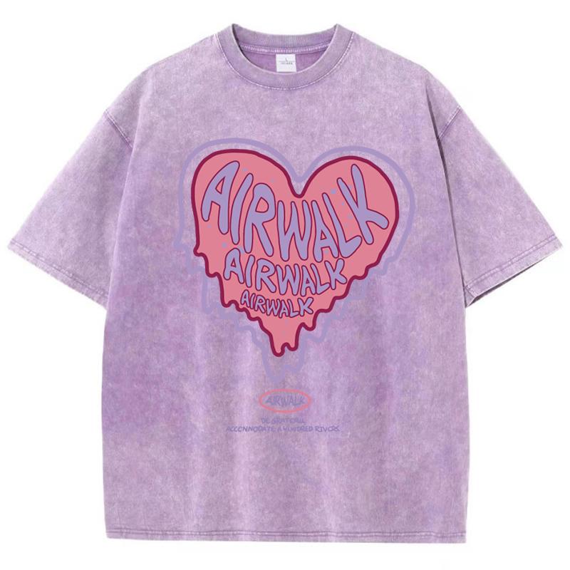 Womans Cotton Washed T-Shirts Trend Distressed Loose Tees The Soon To Melt Love Print Short Sleeve Street Female Clothes
