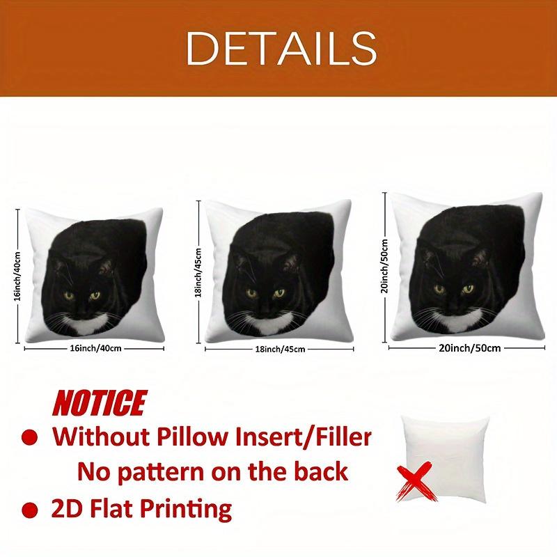 Black Cat With Yellow Eyes Pillow Cover 2D Printed Polyester Sofa Cushion Case – Realistic Pet Portrait Decor 40X40Cm