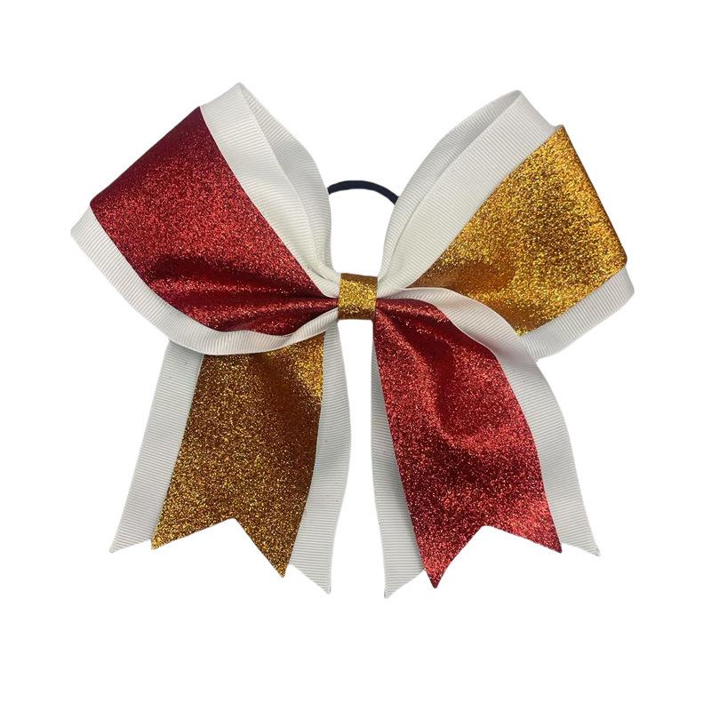 Glitter Cheerleading Bow Hair Tie with Double-Layer Elastic
