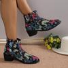 Fashion Embroidered Ankle Boots, Knight Boots, Thick Heels, 40-43