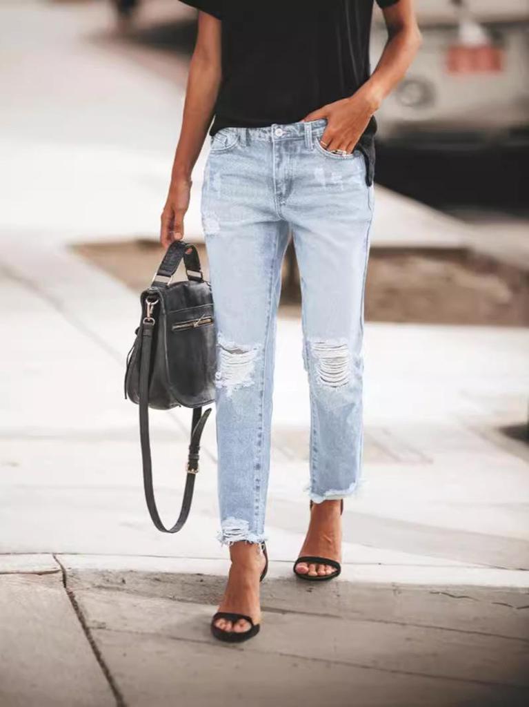 TUME Women's Elastic Retro Denim Trousers