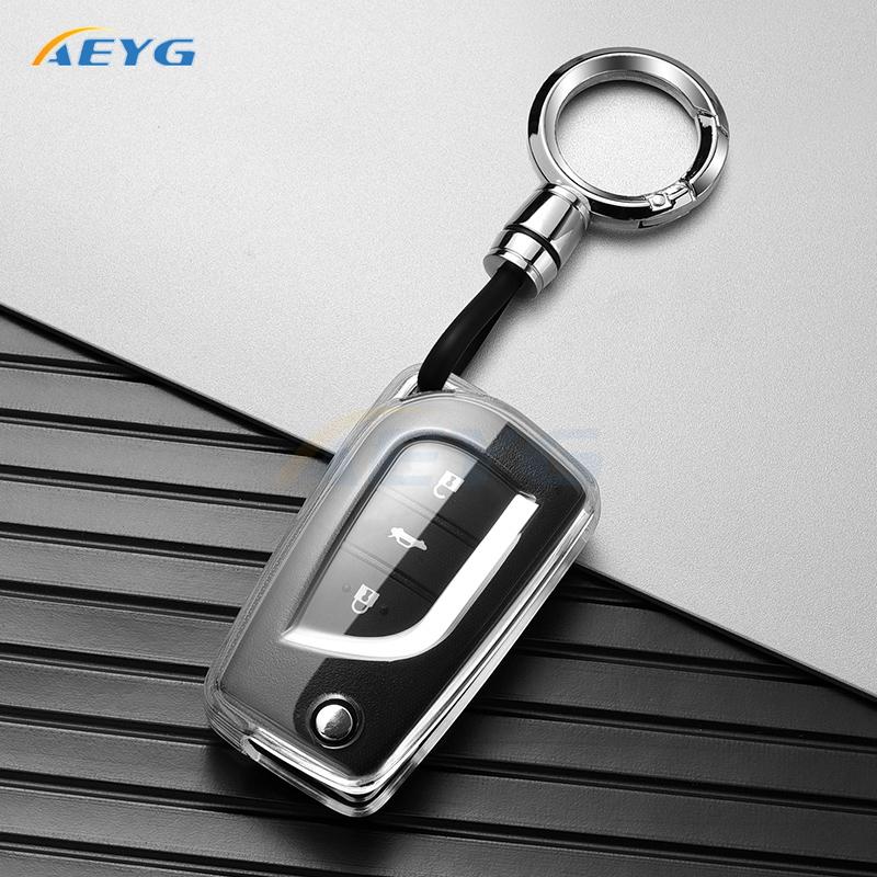 Tpu Car Key Case Cover Shell Fob For Toyota Camry Levin Corolla Reiz Highlander Toy48 Blade Key Chain Accessories