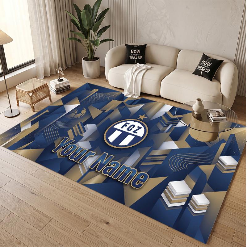 Personalized Crystal Velvet Carpet FC Zürich Pattern Non Slip Floor Rug