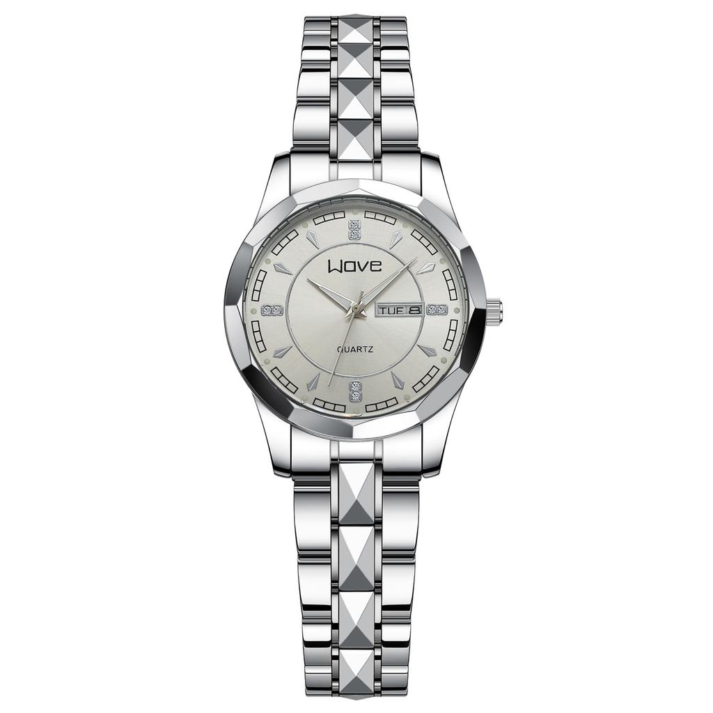 Langjue Watch Alloy Steel Belt Quartz Watch Luminous Polygonal Dial Watch Calendar Fashion Couple Watch