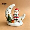 Holiday Party Supplies Christmas Moon Night Light with Santa Claus, Resin Decoration Warm LED Atmosphere Lighting Glow, Tabletop Ornament for