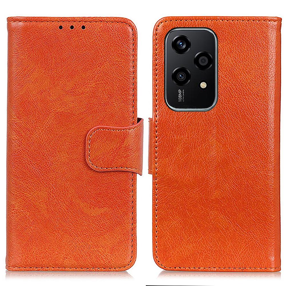 

For Honor 200 Lite Mobile Phone Case Nappa Texture Split Leather Cell Phone Cover Orange