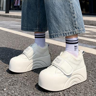 Velcro Bread Shoes Women's Autumn and Winter New Thick-soled Velvet Muffin Cotton Shoes Warm Fluffy Shoes Casual Board Shoes