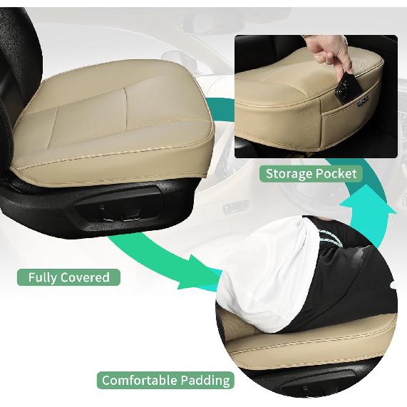Luxury PU Leather Car Seat Cover Protector Front Car Seat Cover Seat Bottom Cover Single Seat Cover-Compatible With 90% Vehicles (Width 20.8× Deep21