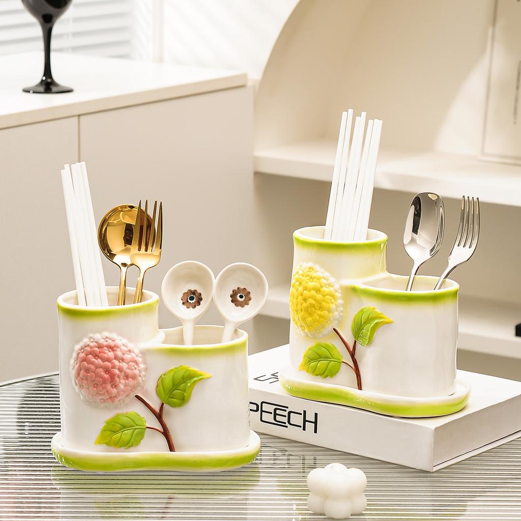 Ceramic Storage Rack Chopstick Holder Hydrangea-style Dish Storage Box Kitchen Utensils  Kitchen Organization Accessories
