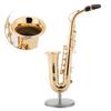 Miniatur-Altsaxophon-Nachbildung mit Ständer und Koffer, vergoldetes Instrumentenmodell, Ornamente