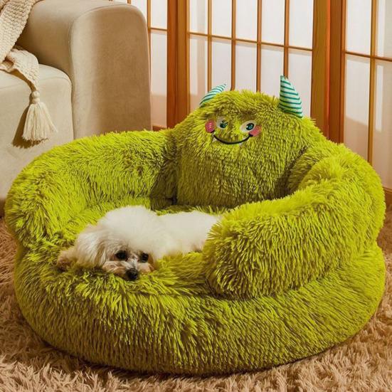 Plush Cat Calming Bed Dog Donut Raised Head And Bed with Cute Shape Neck Support Pads