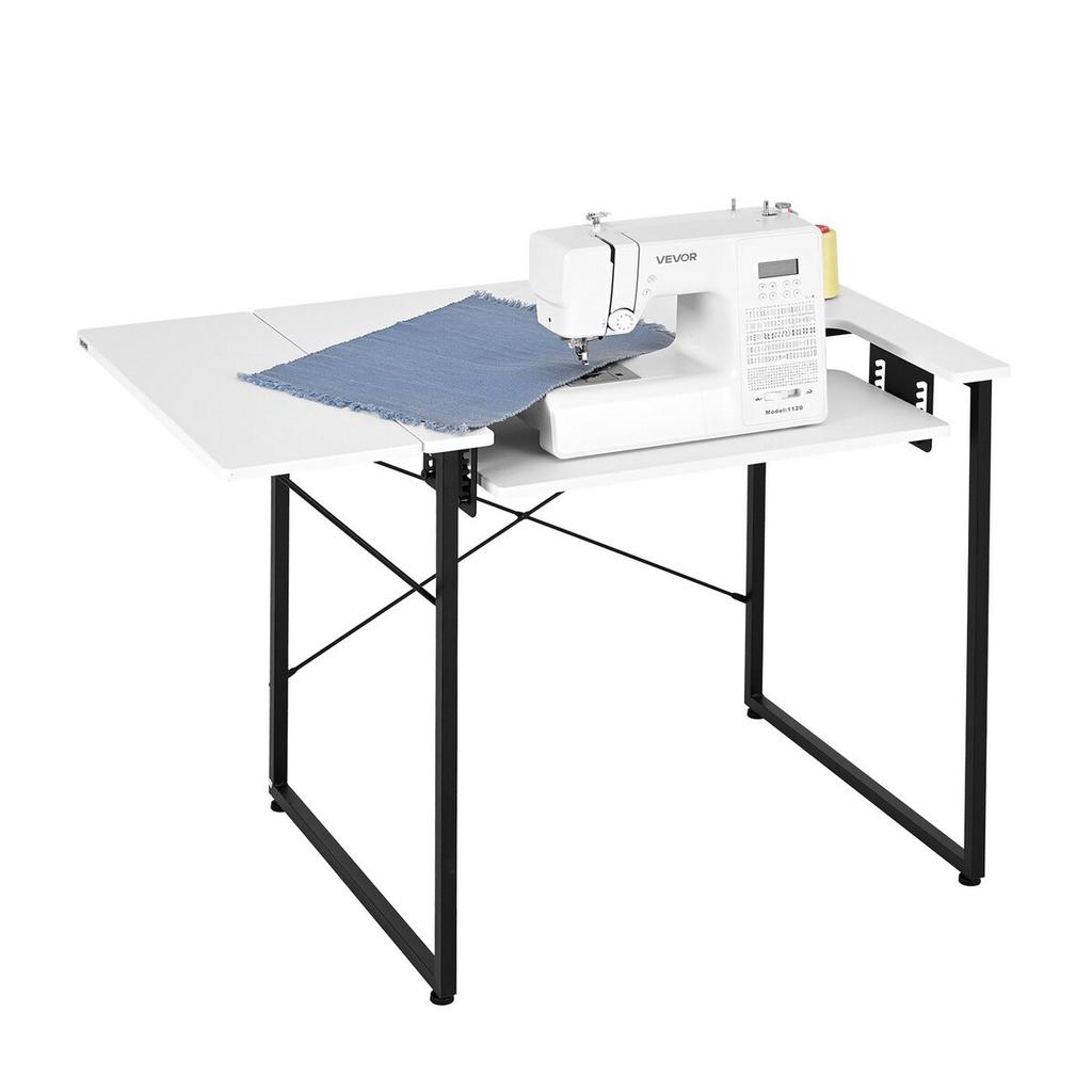 Masă de Cusut, Masă Multifuncțională pentru Mașină de Cusut cu Raft Lateral Pliabil, Raft Reglabil, Picioare din Oțel, Birou pentru Calculator pentru Acasă, Studio de Modă, Artă