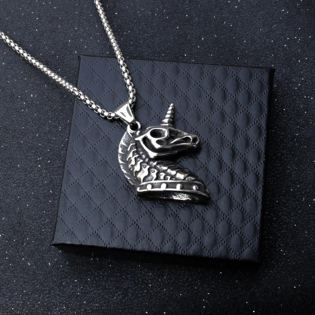 One-Horned Beast Pendant Necklace Retro Viking Couple Jewelry