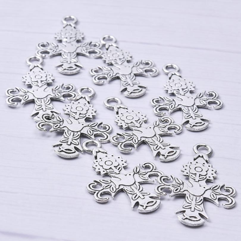 5pcs Silver Color Cross Pendant For Women Men Accessories Crosses Charm Handmade Earring Necklace Anklet Supplies Christ Pendant