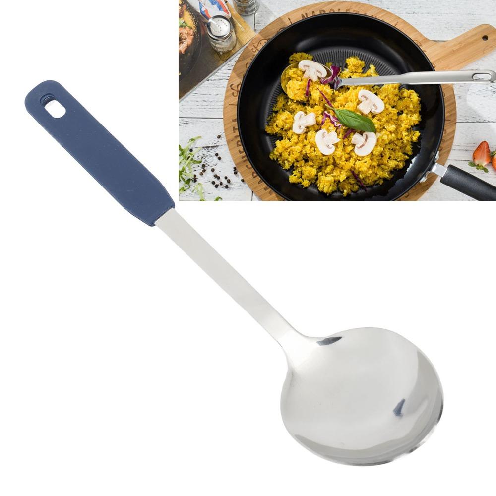 Silicone/Steel Handle Long Handle Spoon 304 Rustless Dinner Scoop Soup Ladle Buffet Serving