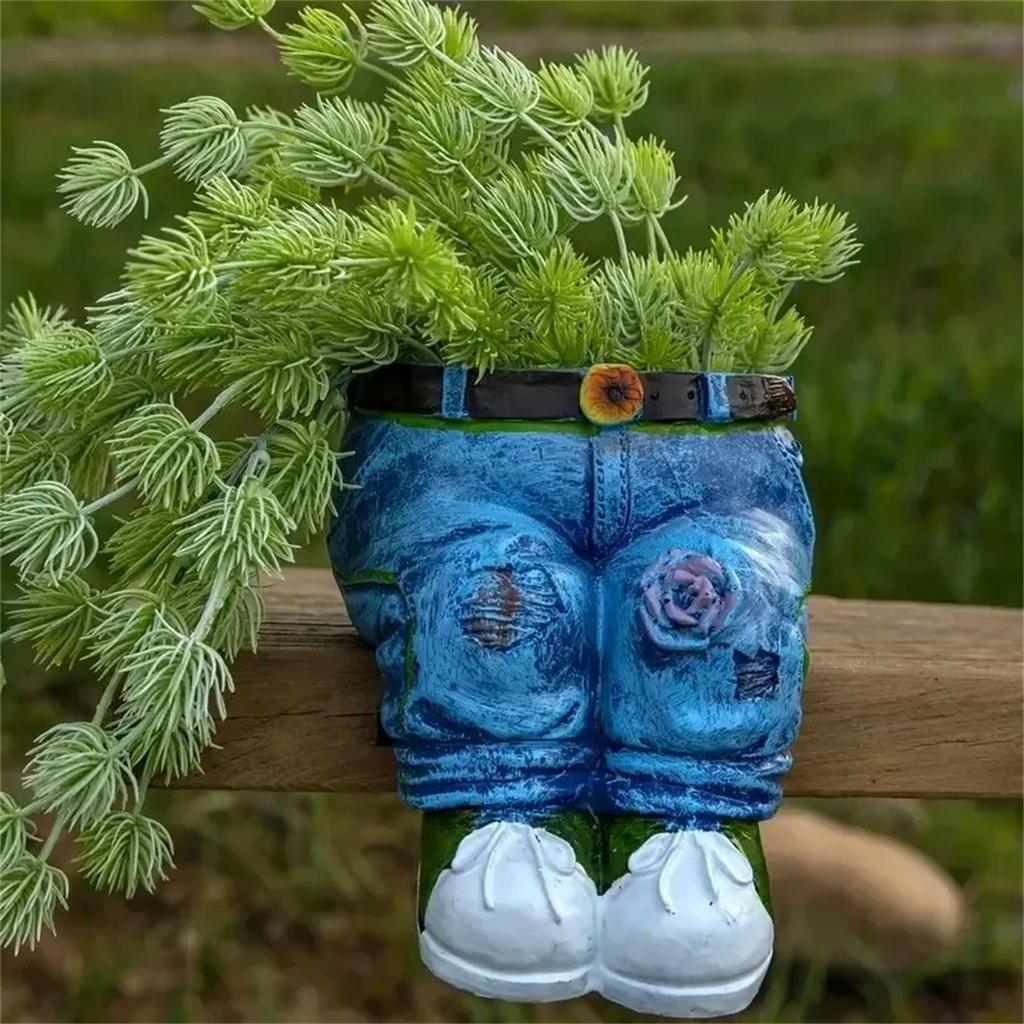 1Pc Jeans Pants Shaped Flowerpot Resin Statue Succulent Pot Plant Flower Planter for Indoor Garden Yard Lawn Porch Patio Outdoor