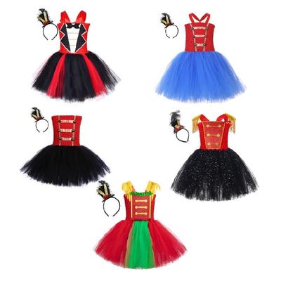 Kids Sequins Tutu Dress Halloween Cosplay Dress Circus Ringmasters Costume with Headband Holiday Clothes