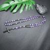 Amethist Rozenkrans Ketting – Roestvrij Staal Kruis Hanger, Kalme Intuïtie Bescherming Cadeau voor Vrouwen