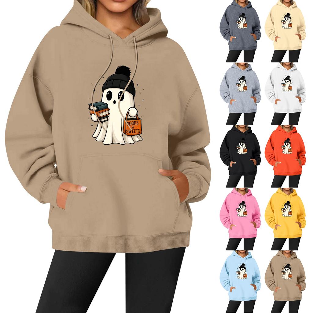 Women's Casual Fashion Solid Color Rugby Print Long Sleeve Hooded Sweatshirt Top