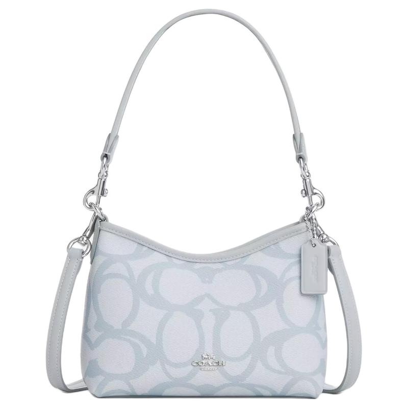 Coach Laurel 19 Silver Metal Logo Double Strap Coated Canvas Shoulder Bag Small Women Ice Blue