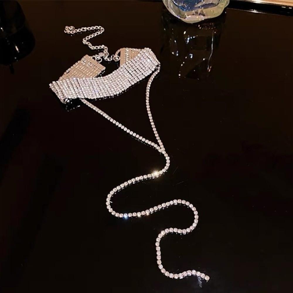 Multi-layer Multi-Layer Necklace Y-shaped Long Choker Temperament Rhinestone Necklace  Girls