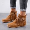 Women's Fashion Retro Boots Winter Ankle Boots Flat Boots Tassel Ladies Boots Plus Size 35-43