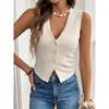 Fashion V-neck Summer Sleeveless Short Women Office Shirt Casual Waistcoat New Simple Three-button Tops Women's Vest T-shirt Slim Fit Pleated Clothing