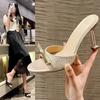Fashion Versatile Round Head Open-toed Temperament High Heels 2025 Summer New Bow Rhinestone One-word Cool Slippers Women
