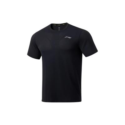 Li Ning Running Series Solid Color Logo Print Round Neck Short Sleeve T-Shirt Men Tops Black ATST077-1