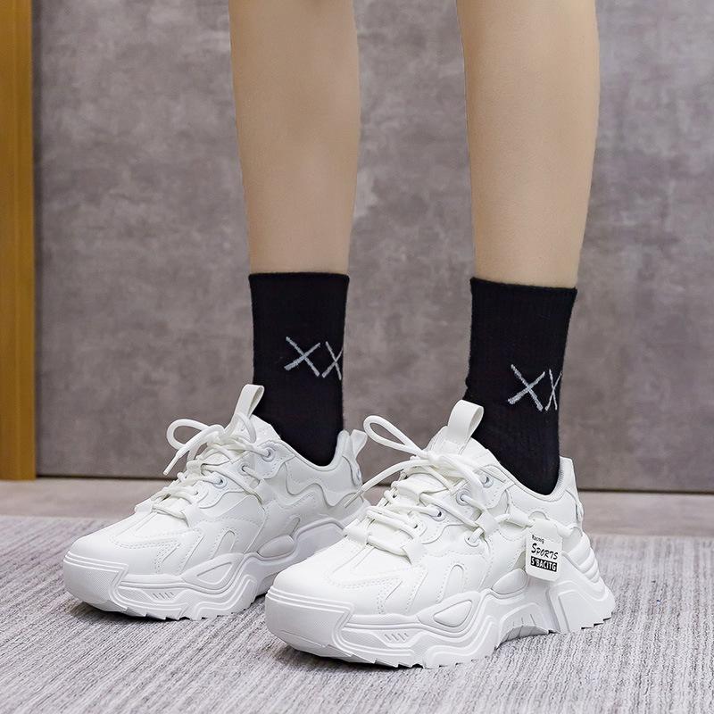 Fashion 2025 Chunky Womens Leather Sneakers Casual Sports Shoes Female Solid Simple Vulcanized Shoes Luxury Brand Running Trainers Mujer