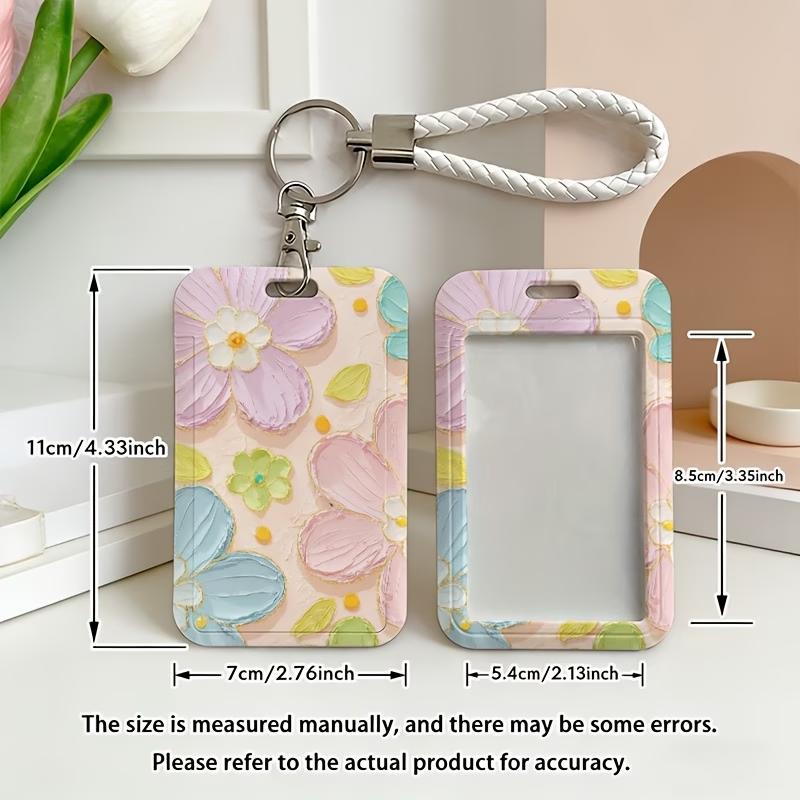 1pc Women Pink/Purple Flower Business Card Holder Cartoon Credit Card Holders Bank ID Holders Badge Card Cover Case With Rope