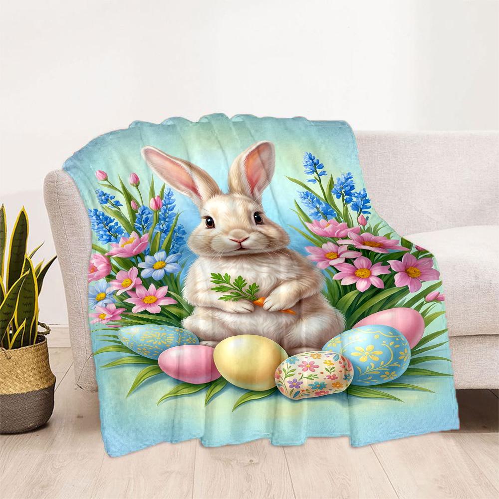 Easter Bunny With Flowers Blanket,Suitable for sofas, offices, travel, living rooms, gift for friends and family,Suitable for all seasons.