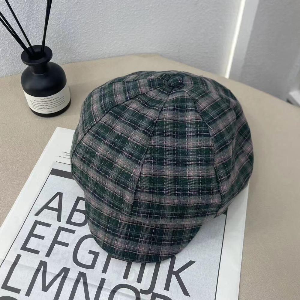 Polyester Plaid Cloud Cap Thin Women Octagonal Hat Forward Hat Grid Beret Cap Party