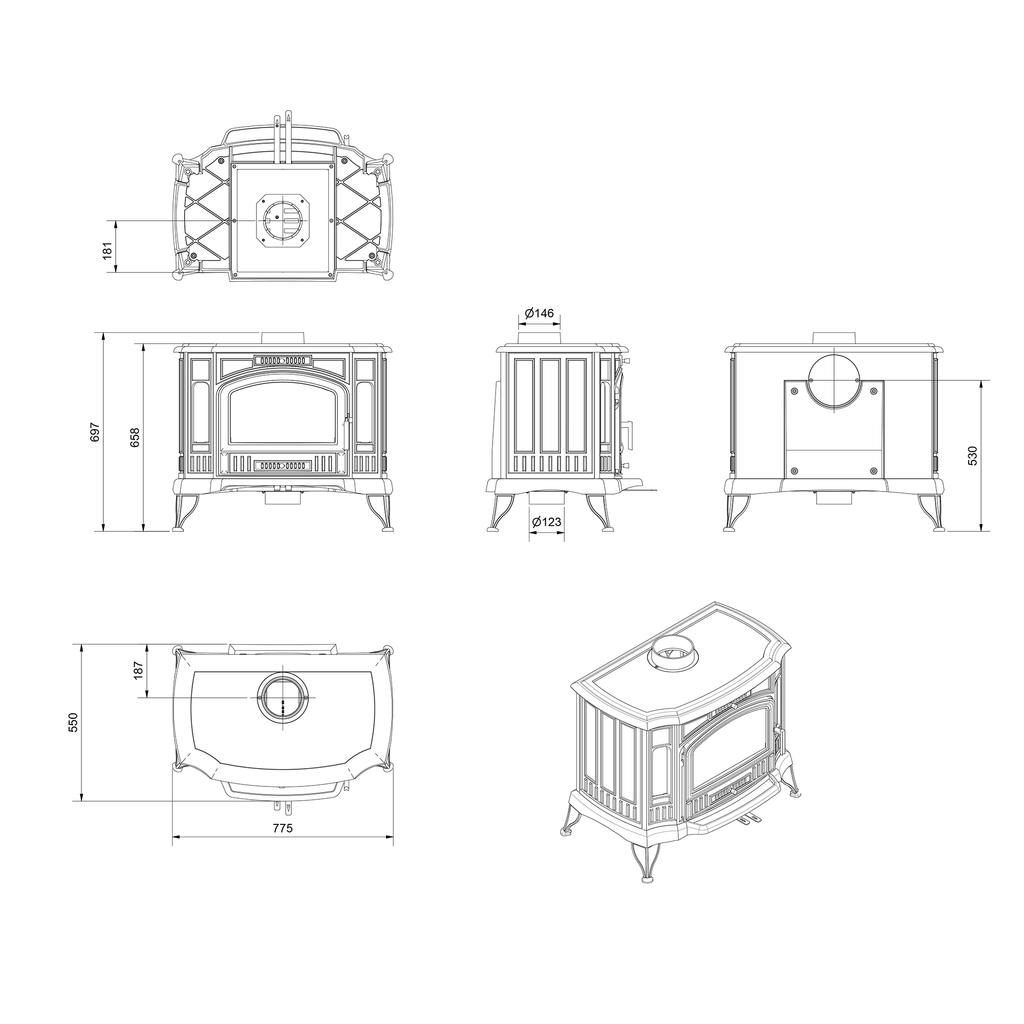 Cast Iron Wood Burning Stove KRATKI K9 ECO Ø 150 8 kW