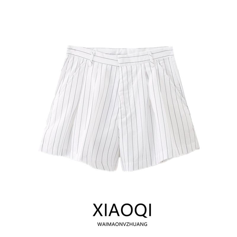 Fashion Style 2024 Spring New Arrival Women's Clothing Western Style All-Matching Stripes Slim Looking Casual Mid Waist Shorts 6929405